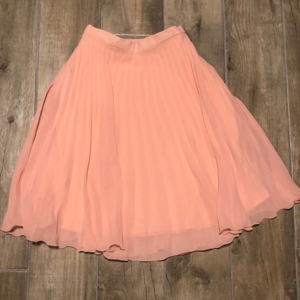 Peach pleated sheer/ lined mini skirt Jane Norman
